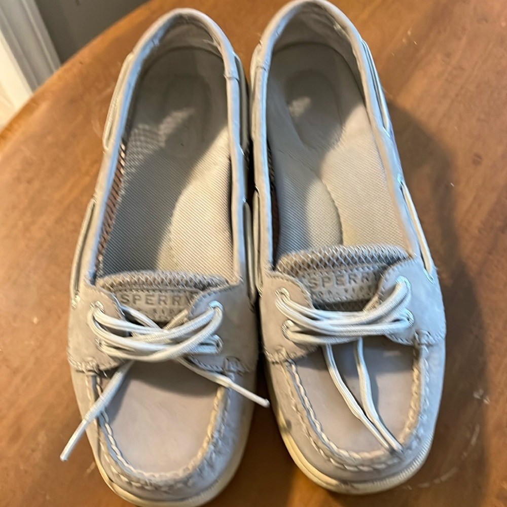 Womans Light Gray Leather Sperry Top Siders Mesh Sides Boat Shoes  Size 7